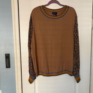 Anthropologie Tan Sweater with Blue and Green Accents
